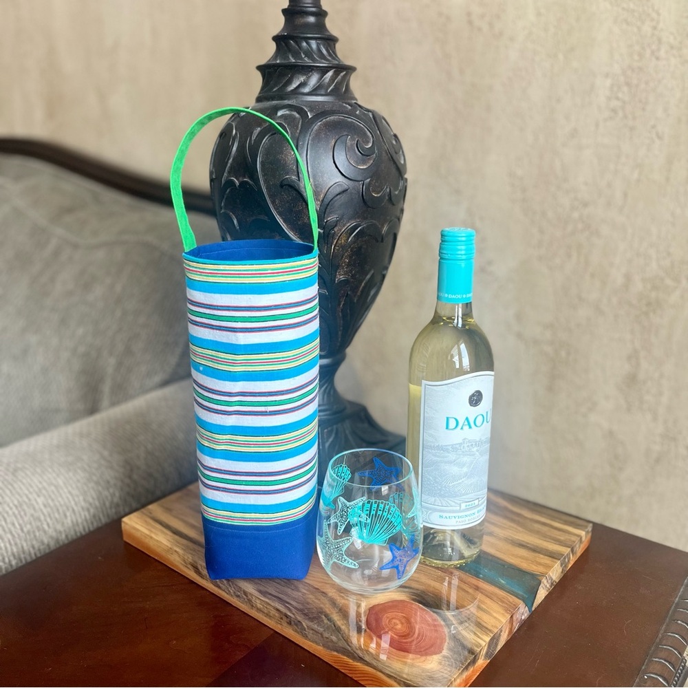 Blue Multi Stripes.wine tote housewarming gift handmade tote wine gift bag tote